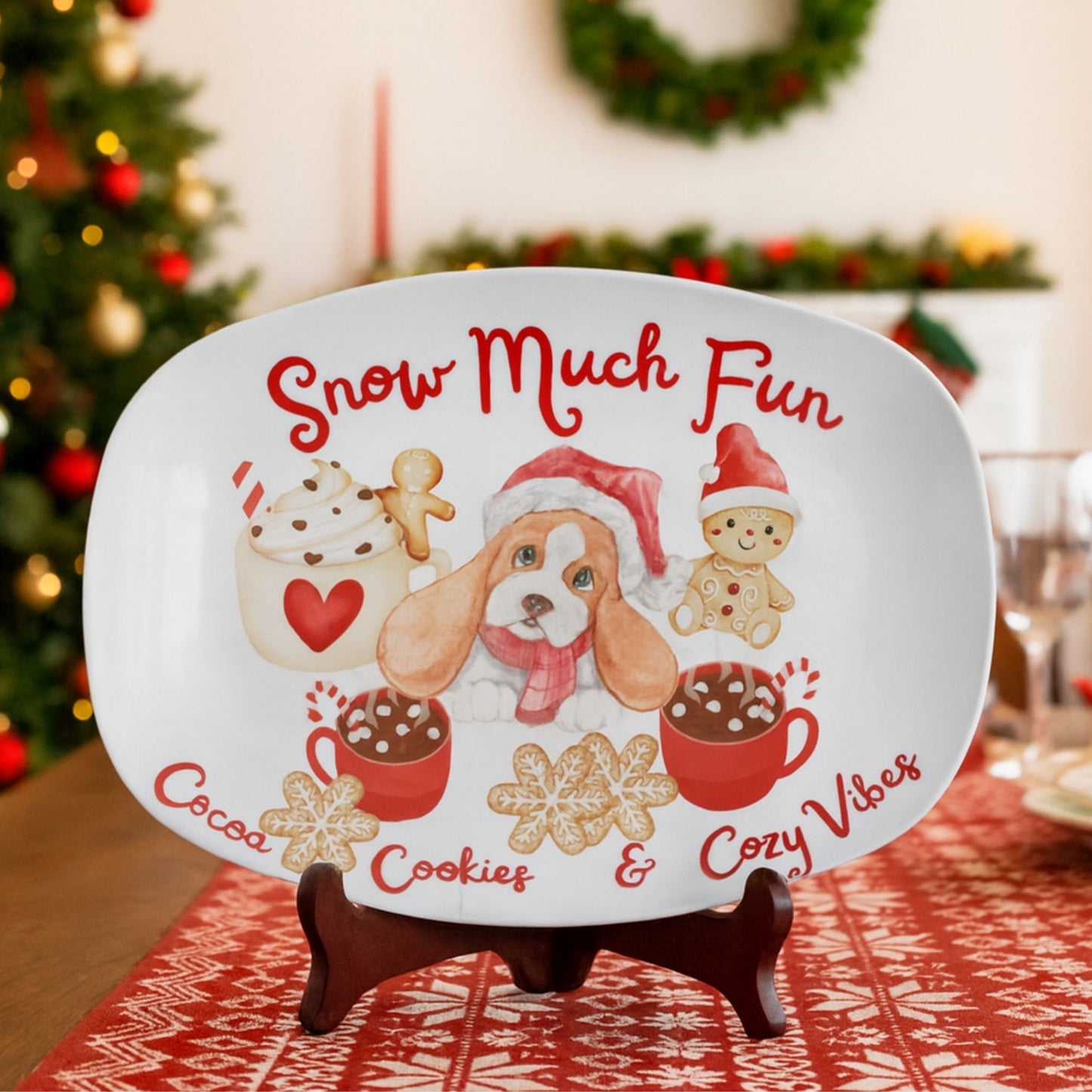 Snow Much Fun Christmas Serving Tray – Cocoa, Cookies & Cozy Vibes