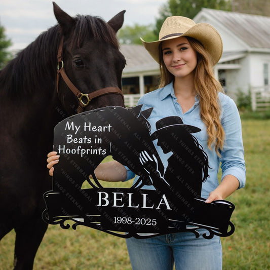 Personalized Horse Memorial Metal Sign – My Heart Beats in Hoofprints