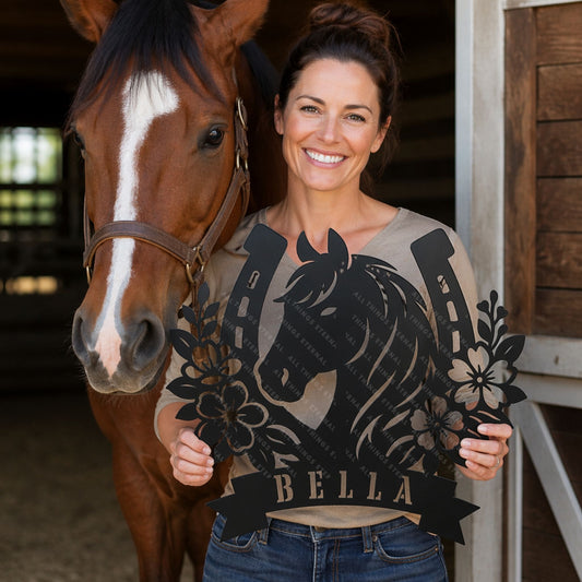 Personalized Horse Stall Name Sign – Custom Metal Horse Name Plaque – Equestrian Barn Decor – Horse Lover Gift