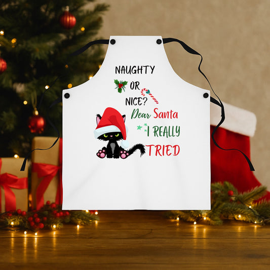 Naughty or Nice Cat Apron | Funny Christmas Kitchen Gift for Bakers