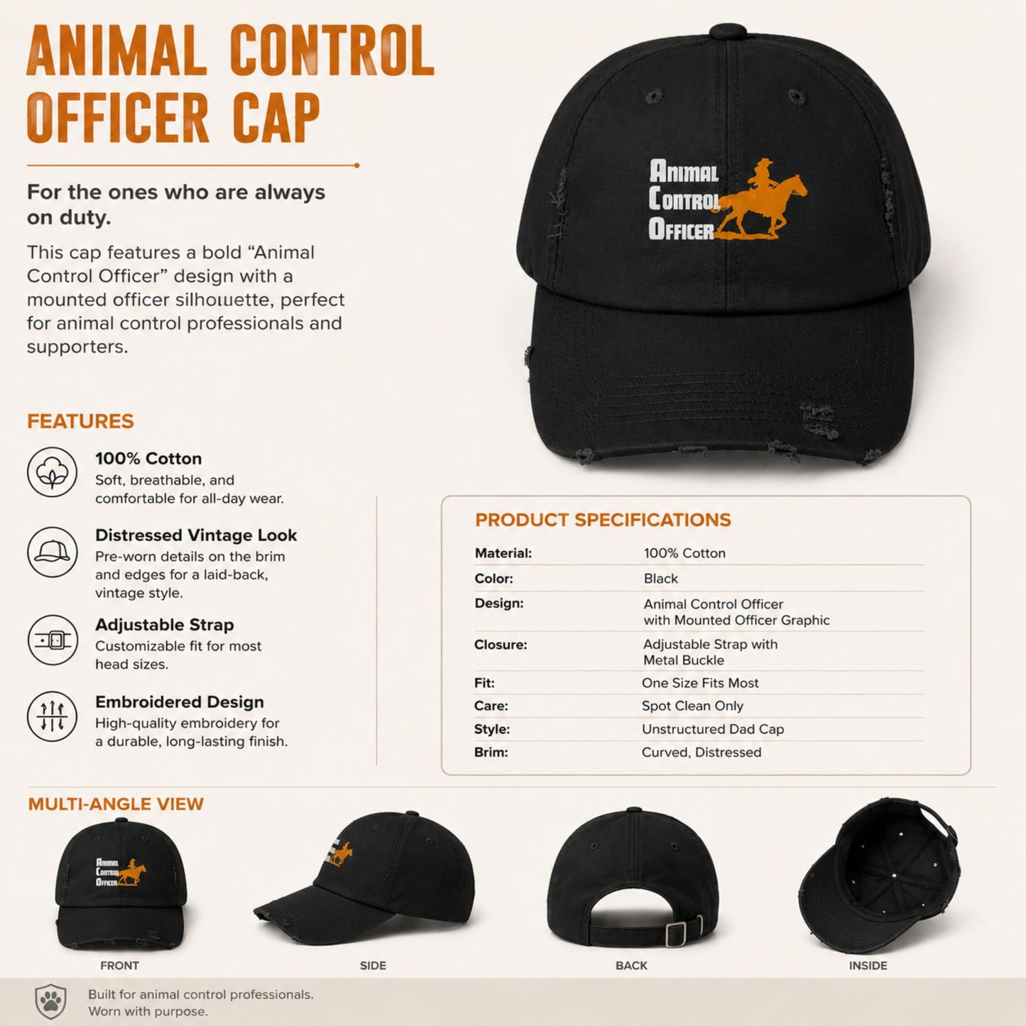 Animal Control Officer Distressed Horse Rider Baseball Cap For Horse Lovers