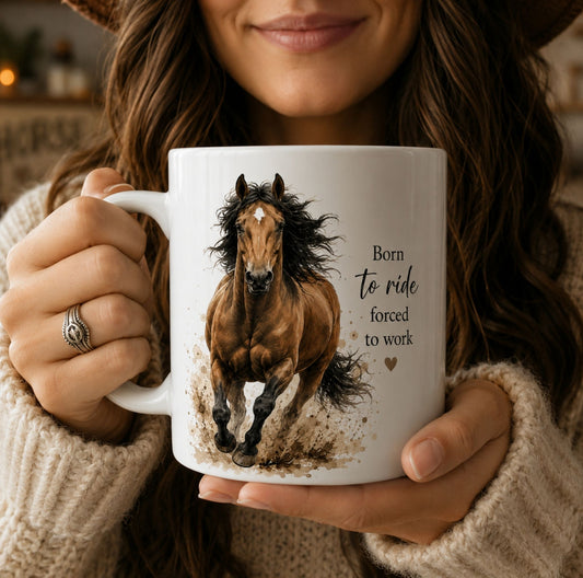 Born to Ride Forced to Work Horse Mug – Equestrian Coffee Cup