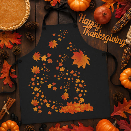 Black Fall Leaves Apron | Grateful Cooking & Thanksgiving Gift