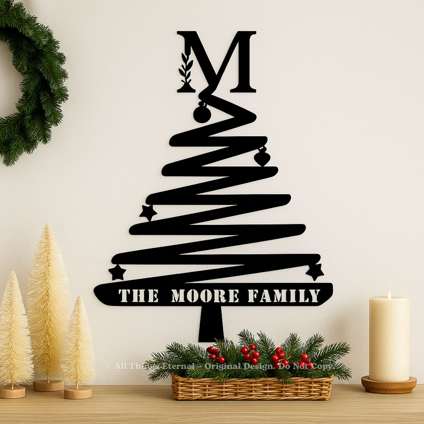 Personalized Monogram Spiral Christmas Tree Metal Sign – Holiday Decor