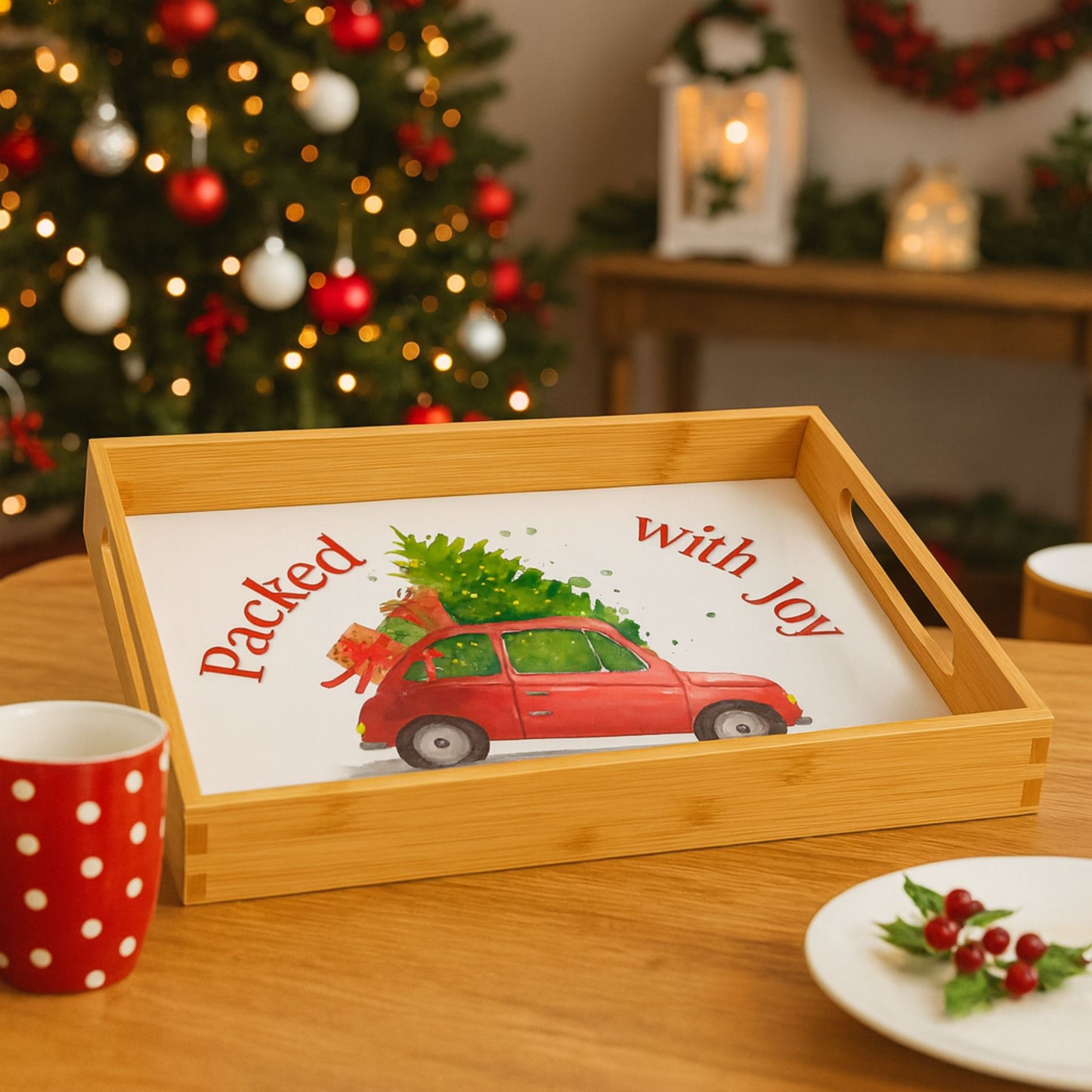 Large Bamboo Christmas Serving Tray – Festive Holiday Platter