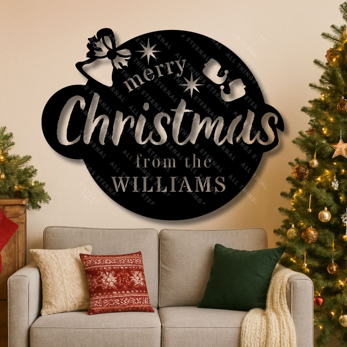 Merry Christmas Metal Yard Stake – Custom Family Name Outdoor Sign
