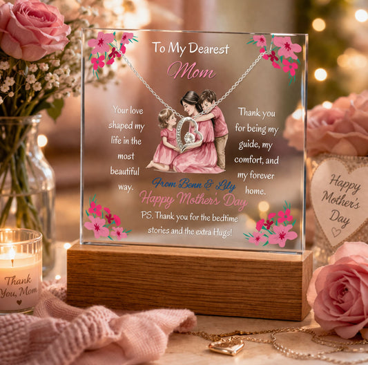Personalized To My Dearest Mom  Forever Love Necklace Acrylic Plaque Mother's Day Gift