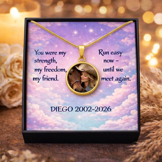 Custom Horse Memorial Photo Circle Necklace with Message Card Gift