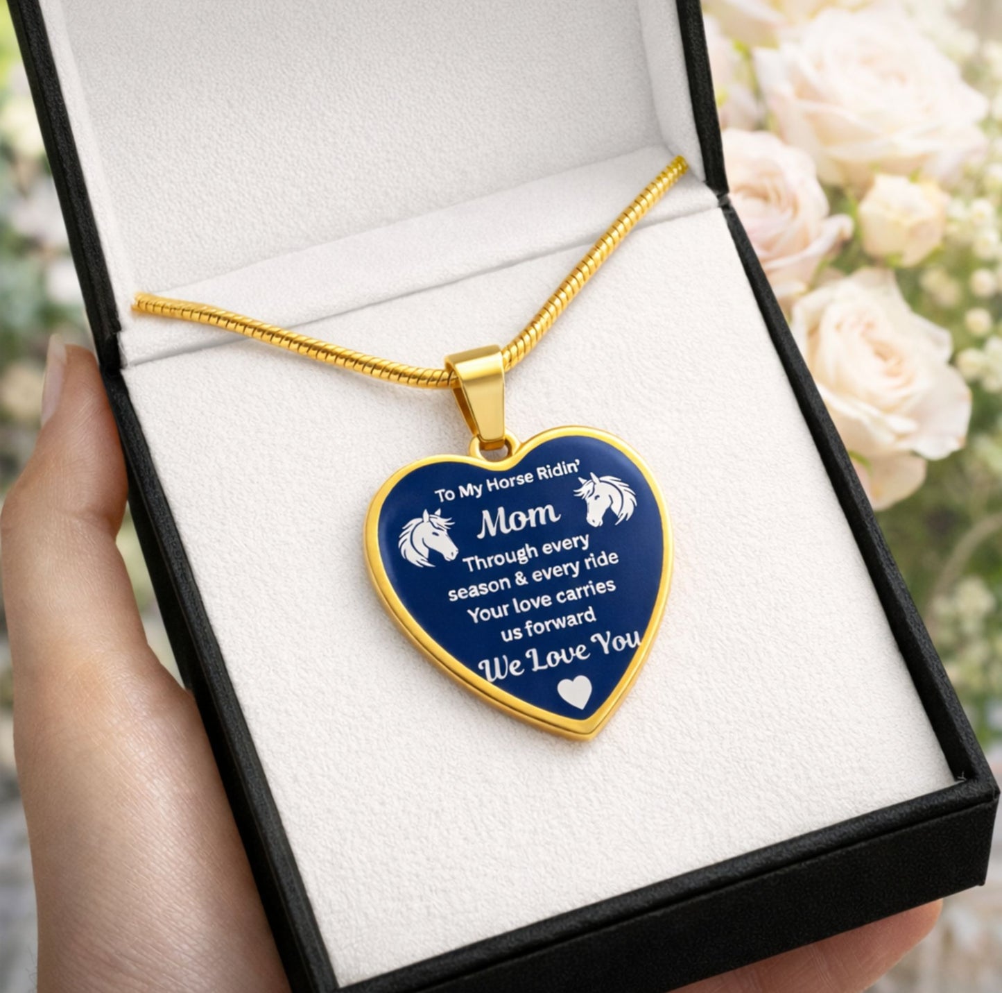 To My Horse Ridin' Mom Heart  Necklace – Engraved Mother’s Day Gift for Horse Lovers Mom