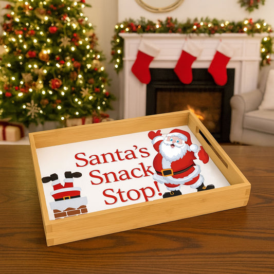 Funny Santa's Snack Stop Wood Serving Tray | Christmas Kitchen Decor