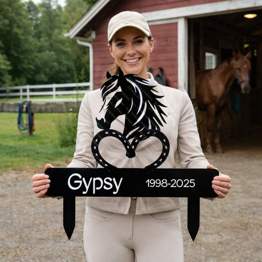 Personalized Horse Memorial Metal Grave Marker | Custom Tribute Sign