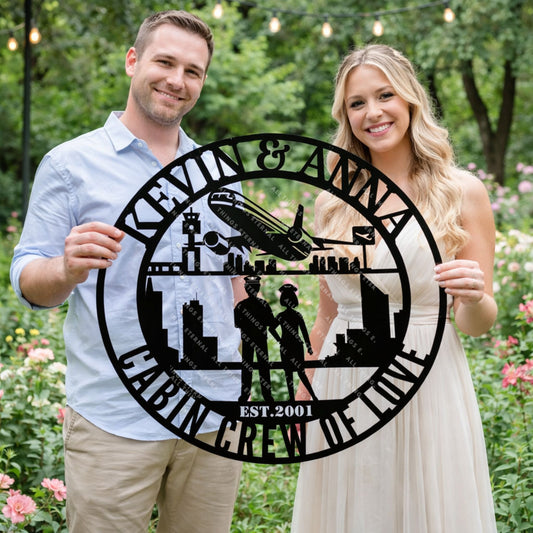 Custom Name Cabin Crew Couple Metal Wall Art – Personalized Aviation