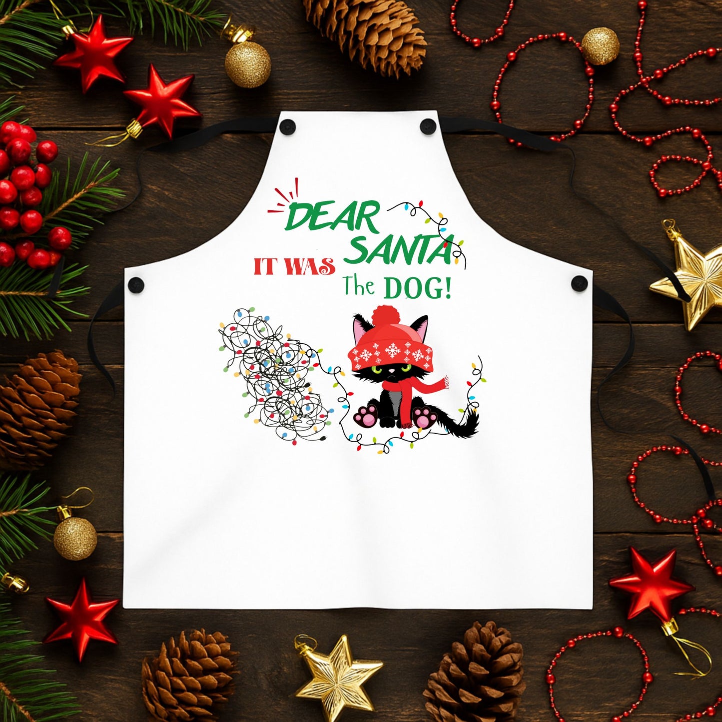 Funny Cat Lover Apron – “It Was the Dog” Christmas Cooking Gift