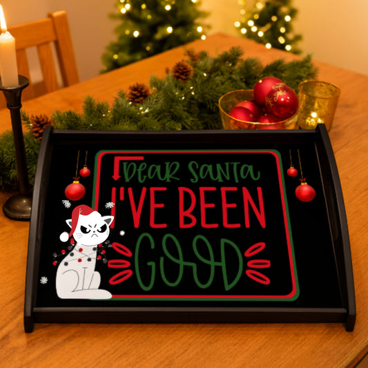 Funny Cat Christmas Tray – Dear Santa Espresso Black Party Platter
