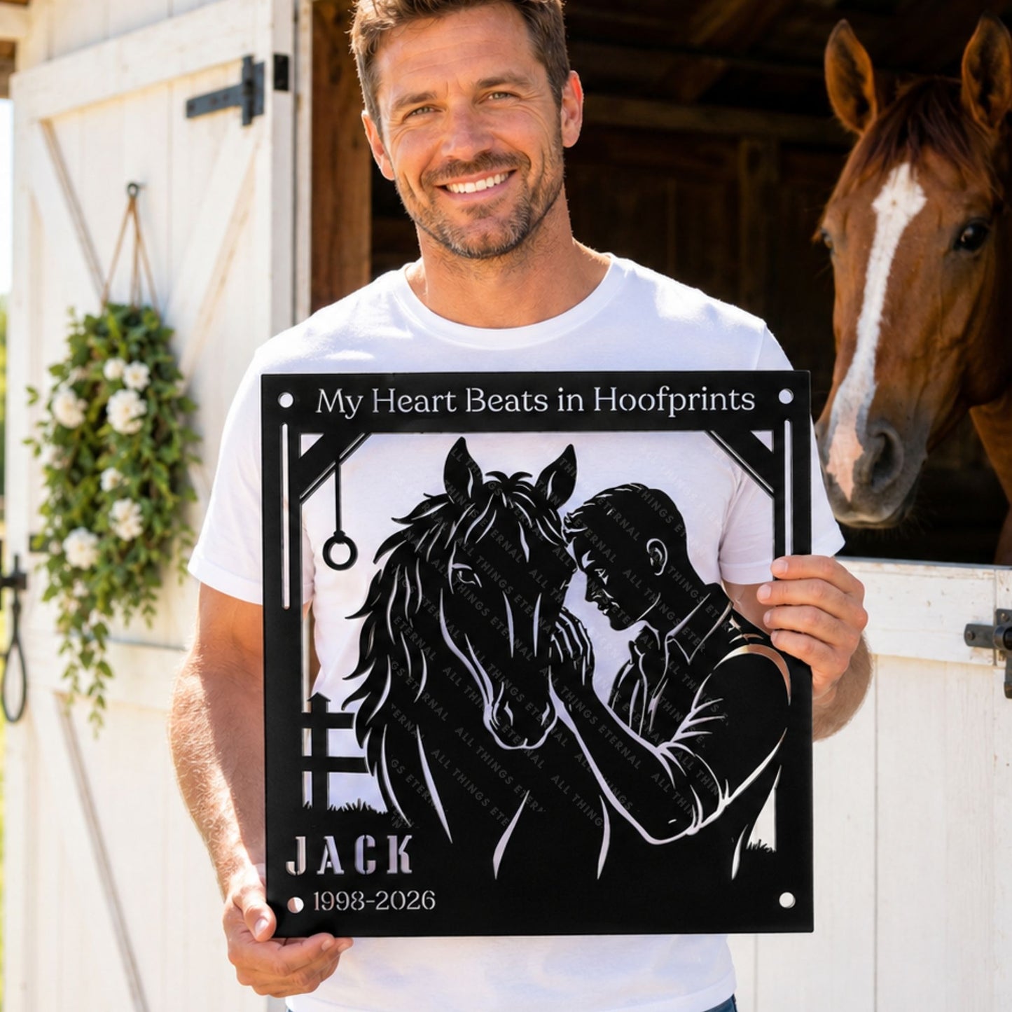 Personalized Horse Memorial Metal Sign – My Heart Beats in Hoofprints