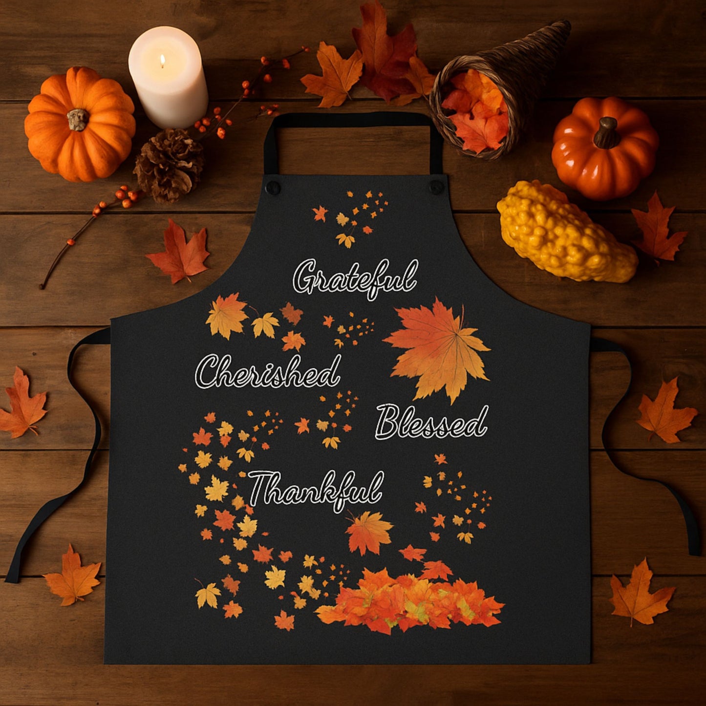 Black Grateful Thankful Blessed Apron | Fall Kitchen Gift | Thanksgiving