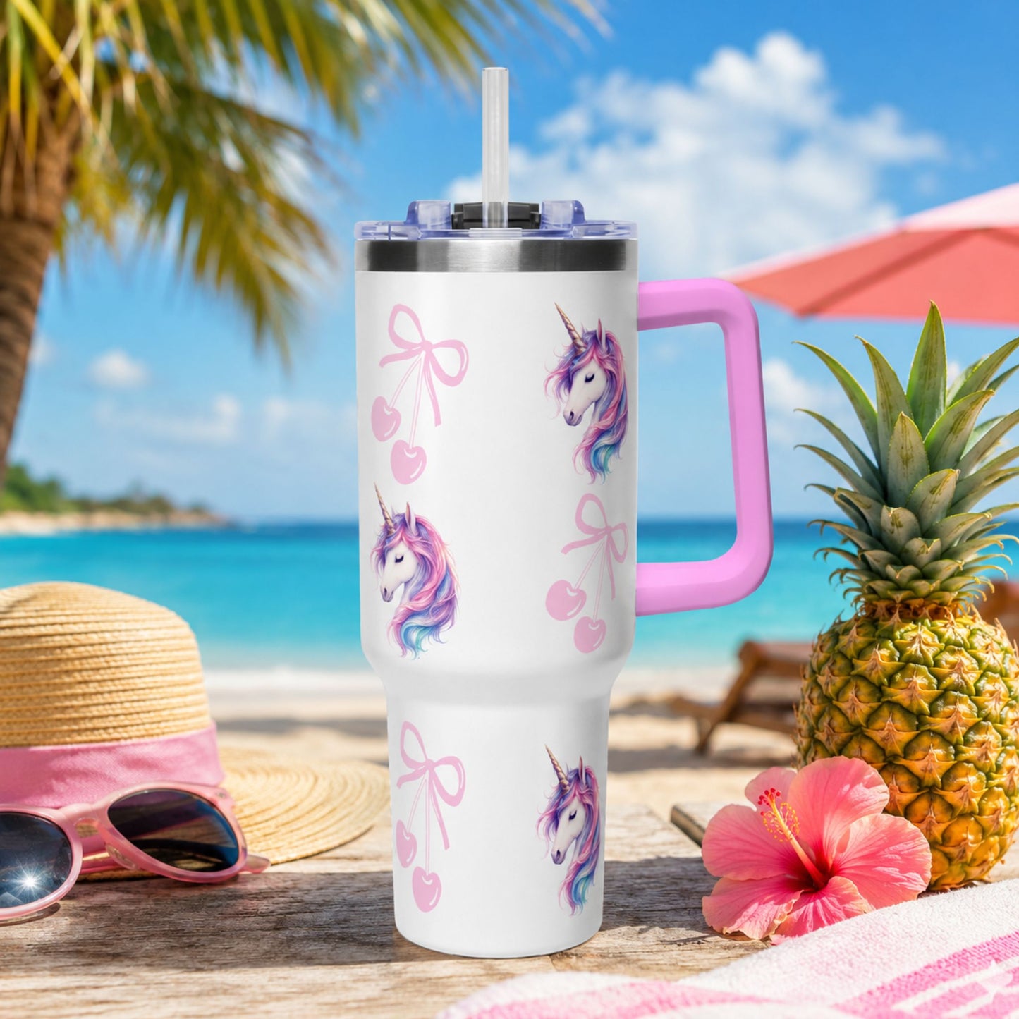 40oz Unicorn Pattern Vacuum Tumbler with Straw | Magical Pastel Travel Mug