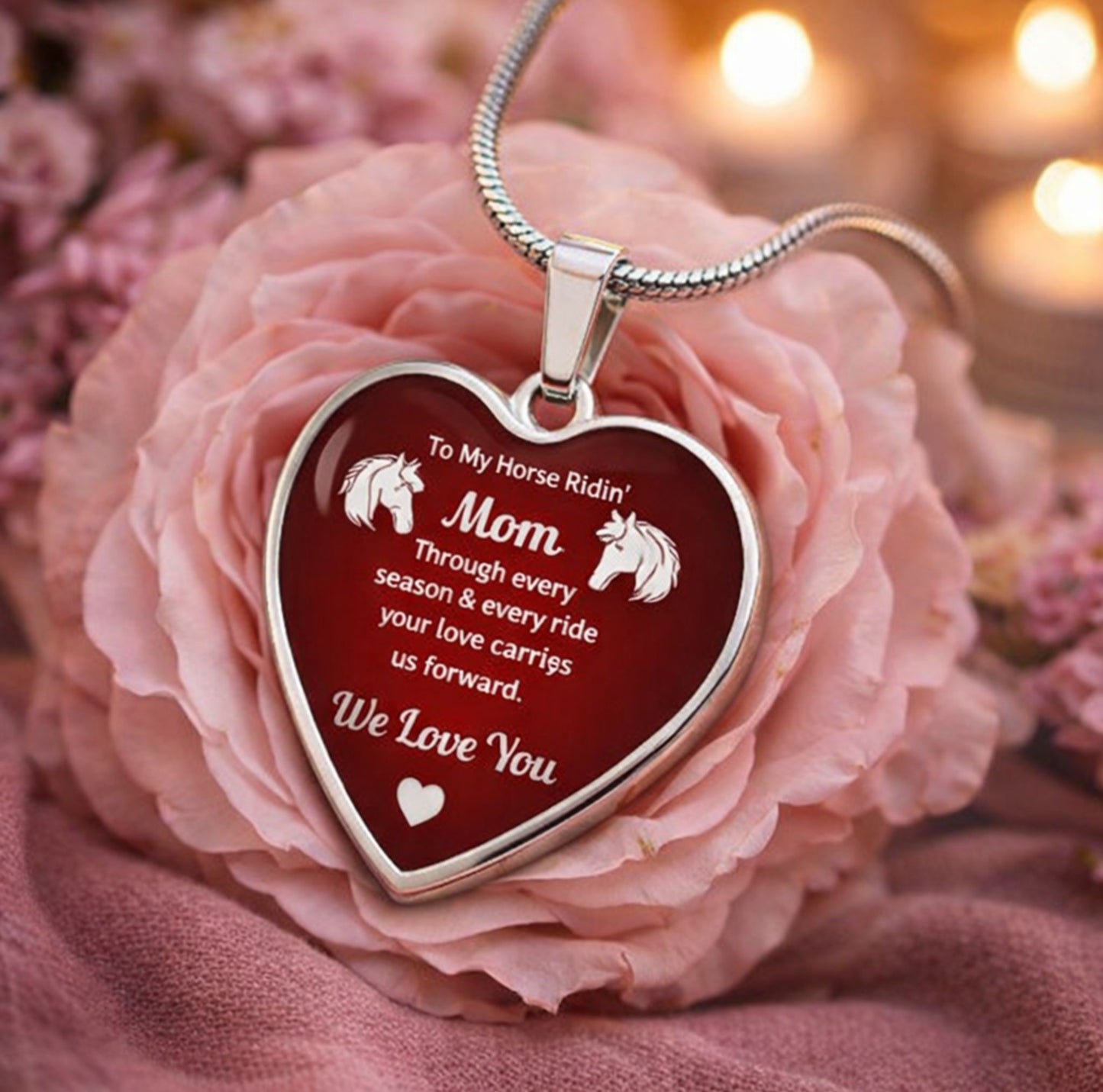 To My Horse Riding Mom Heart Necklace – Engraved Gift for Horse Lover Mom Mother’s Day