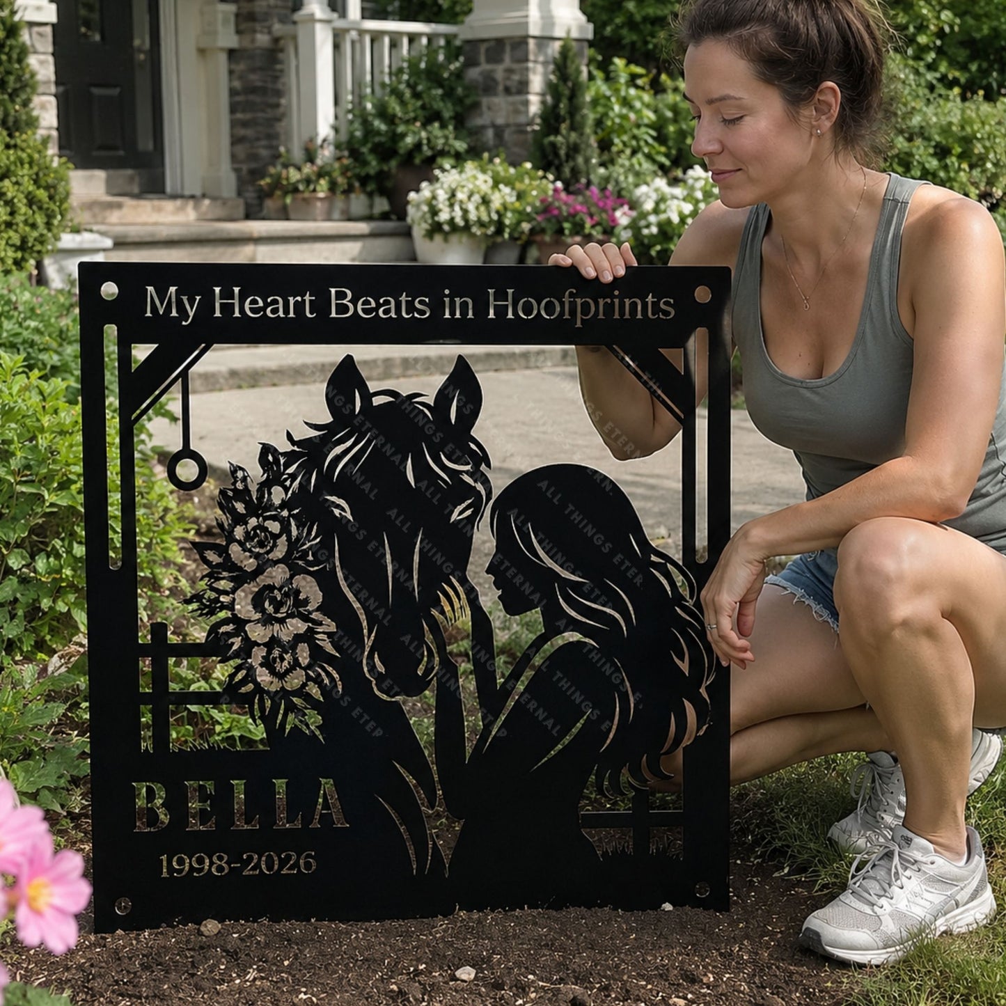 Personalized Horse Memorial Metal Sign – My Heart Beats in Hoofprints, Equestrian Wall Art Gift