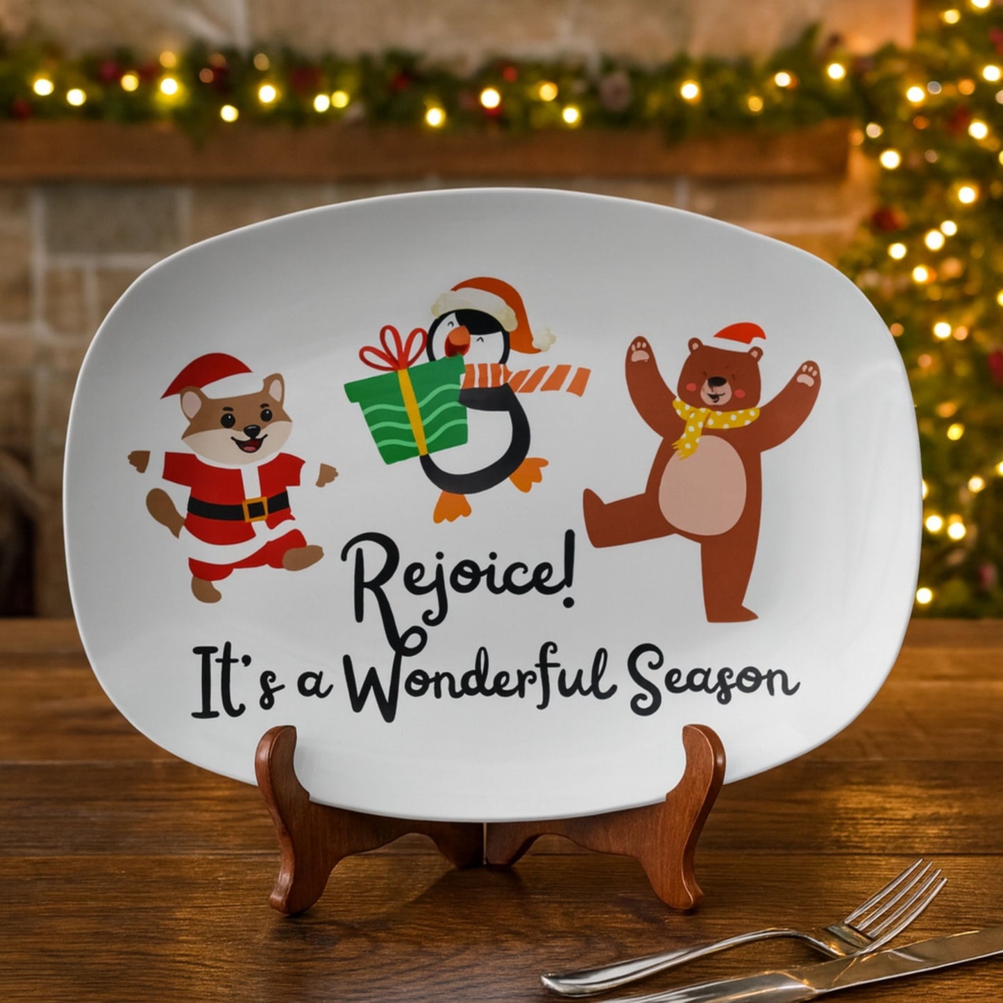 Rejoice It's a Wonderful Season Festive Christmas Serving Tray – Holiday Platter