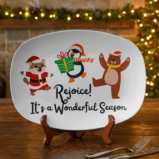 Rejoice It's a Wonderful Season Festive Christmas Serving Tray – Holiday Platter