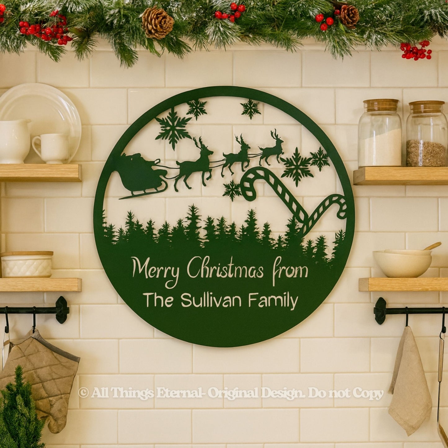 Personalized Family Name Christmas Metal Sign – Santa Sleigh Home Decoration