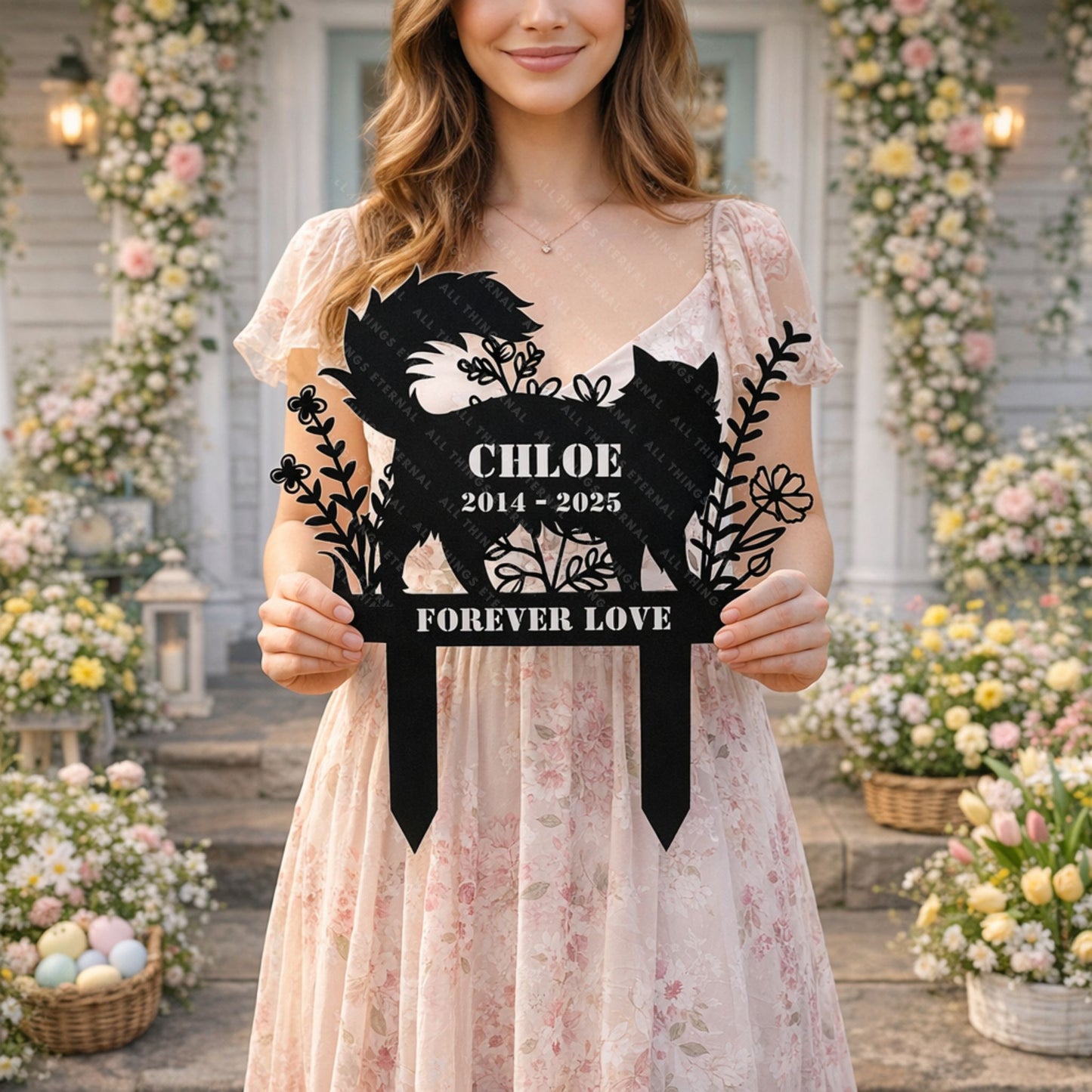 Personalized Cat Memorial Stake - Custom Metal Grave Marker for Pets
