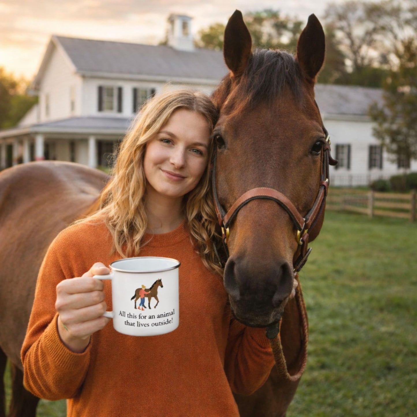 Enamel Camping Mug — All this for an animal that lives outside Horse Lover Coffee Cup
