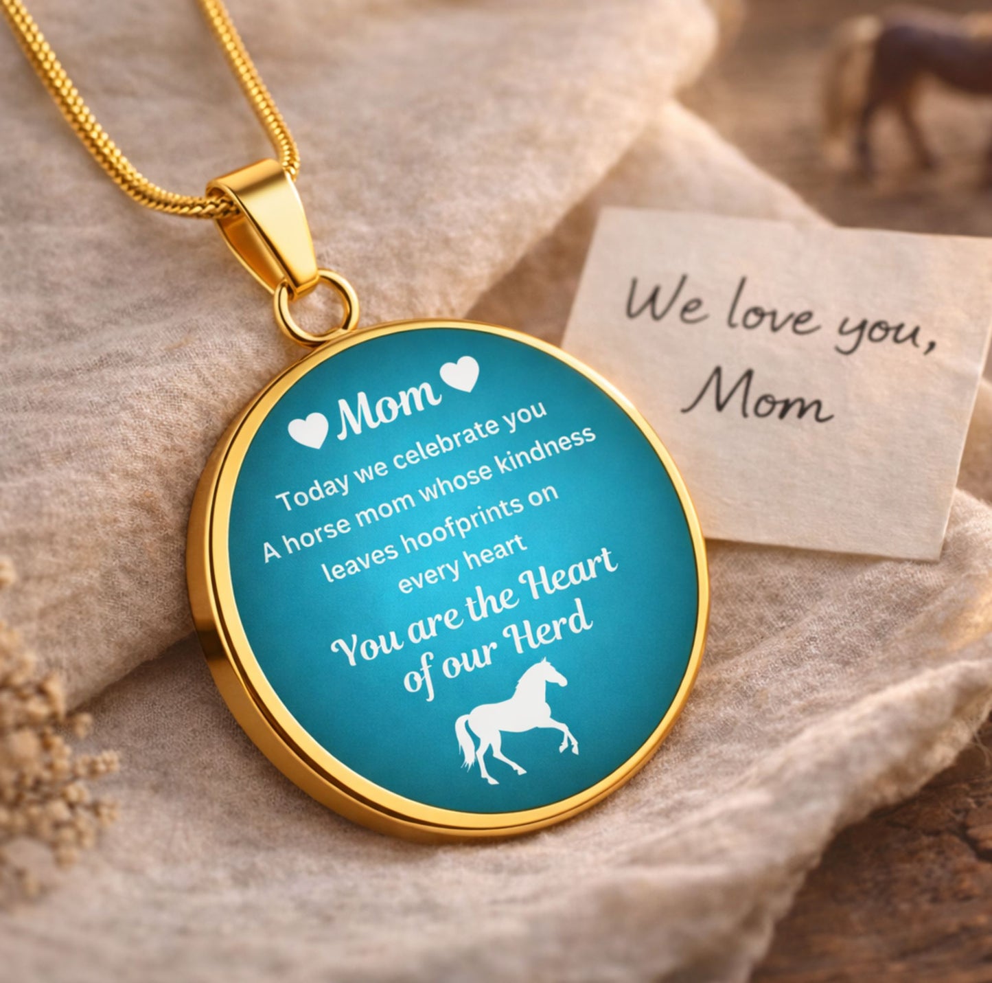 Custom Horse Mom Circle  Necklace – You Are The Heart Of Our Herd Gift for Mom