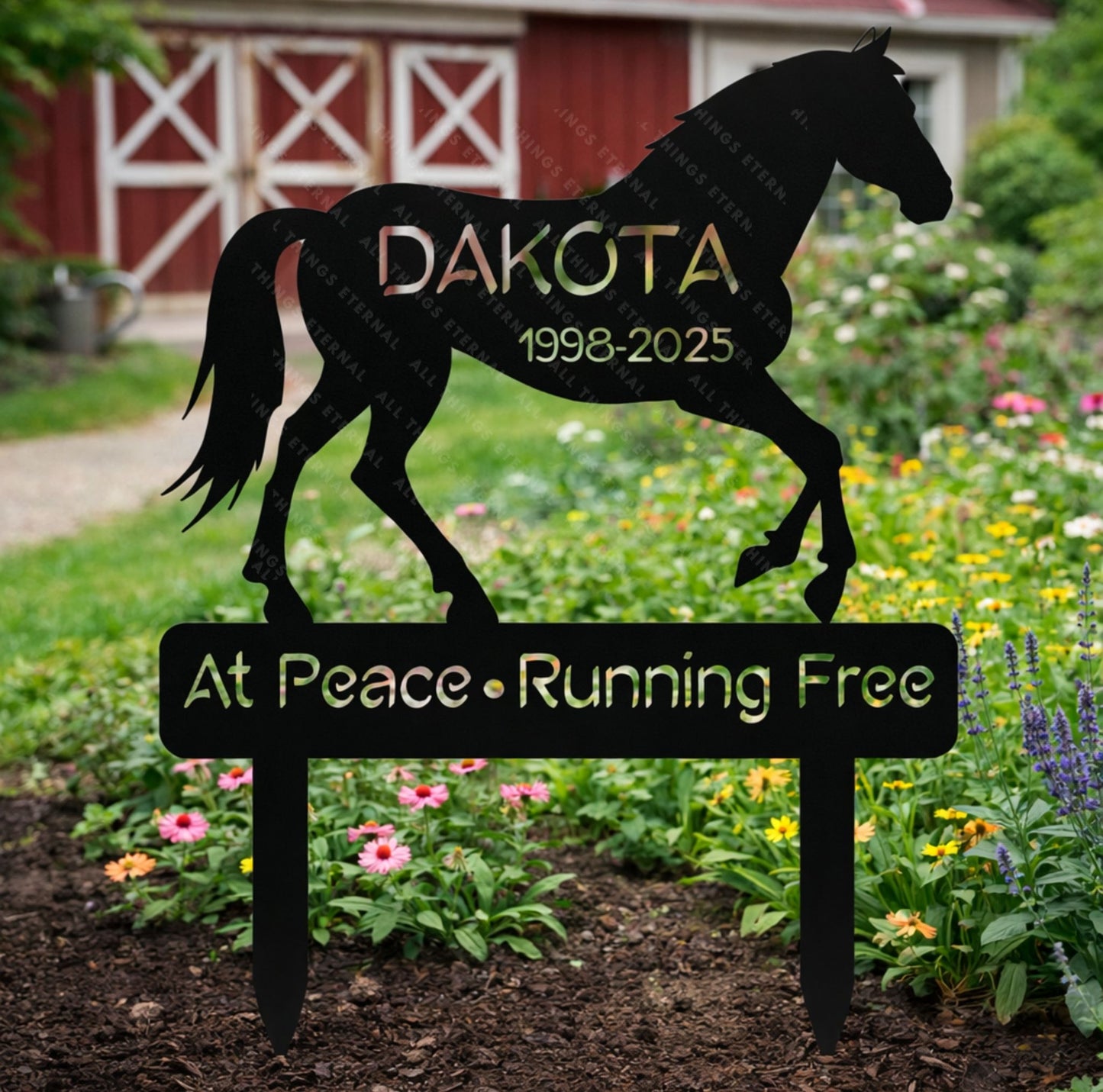 Custom Horse Memorial Garden Stake – Personalized Metal Grave Marker