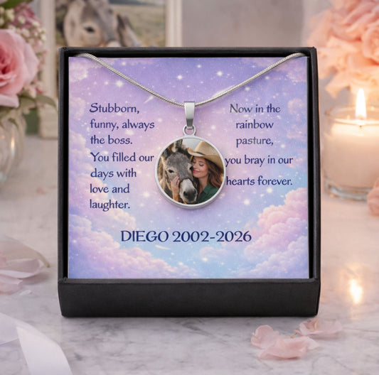 Personalized Donkey Photo Necklace – Donkey Memorial Gift Jewelry
