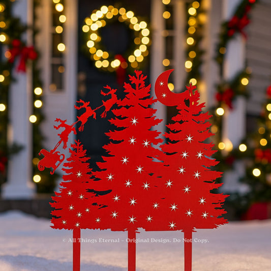 Metal Christmas Tree Yard Sign – Santa Claus Sleigh Garden Stake