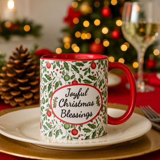 Joyful Christmas Blessings Mug | Festive Two-Tone Coffee Cup