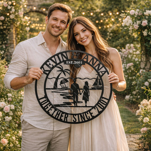 Custom Couple Anniversary Metal Sign | Personalized Monogram Wedding Gift