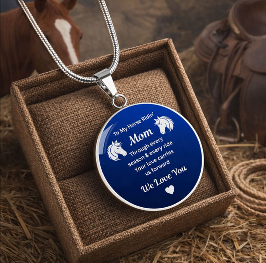 To My Horse Ridin' Mom Heart  Necklace – Engraved Mother’s Day Gift for Horse Lovers Mom
