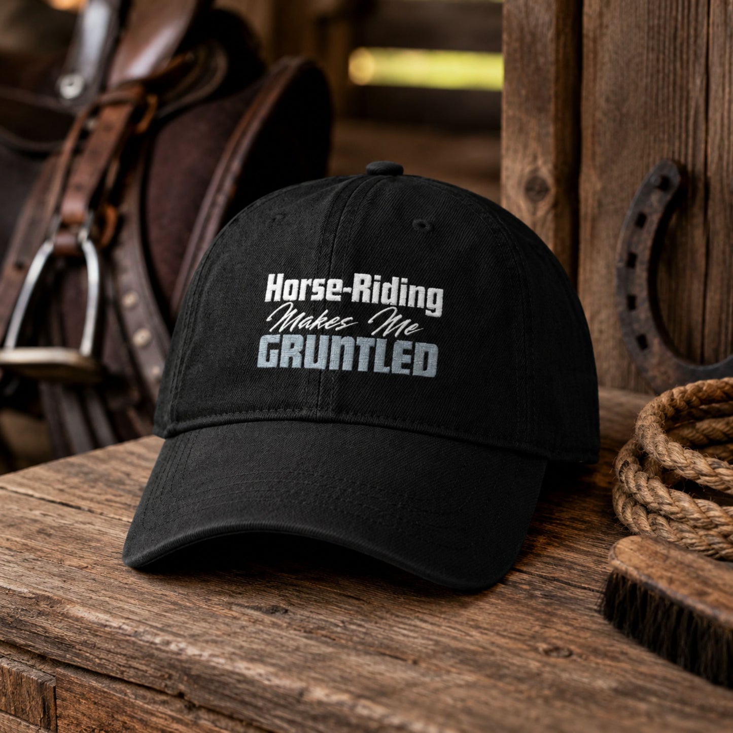 Horse-Riding Makes Me Gruntled Denim Hat — Embroidered Equestrian Cap