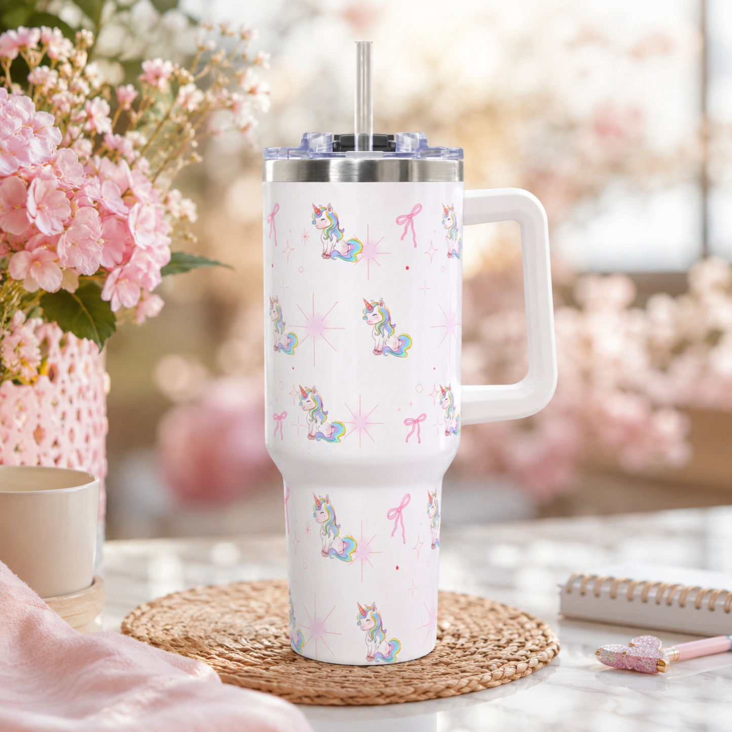 40oz Unicorn Pattern Vacuum Tumbler with Straw | Insulated Travel Mug