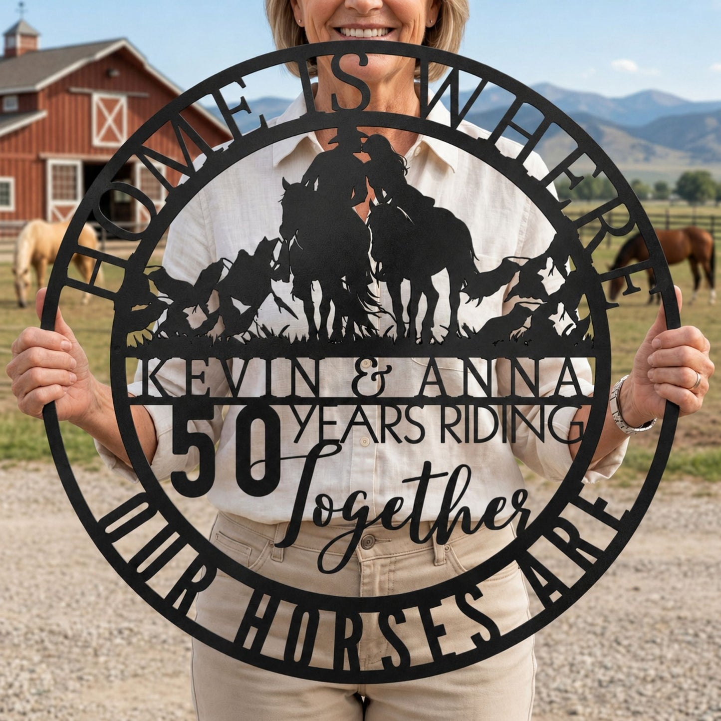 Home Is Where Our Horses Are Metal Sign | Couple Riding Horse Anniversary Decor