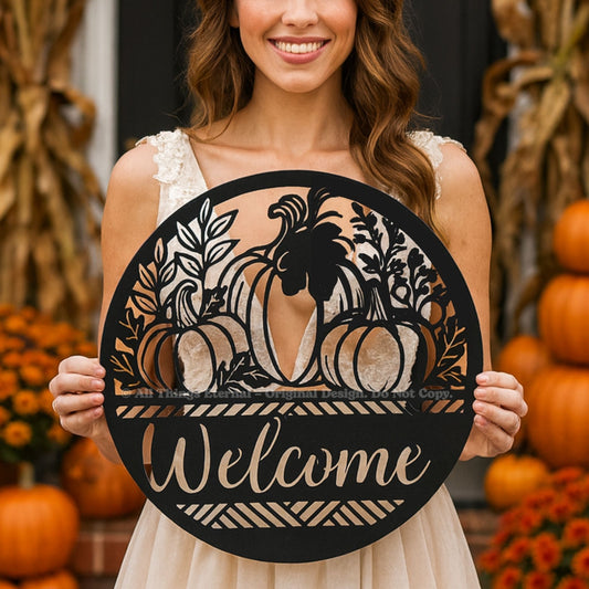 Personalized Pumpkin Welcome Metal Sign