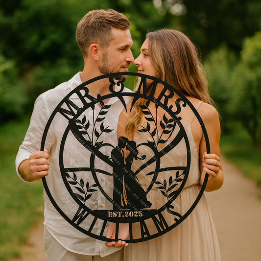 Custom Wedding Monogram Metal Wall Art – Mr & Mrs Name Sign