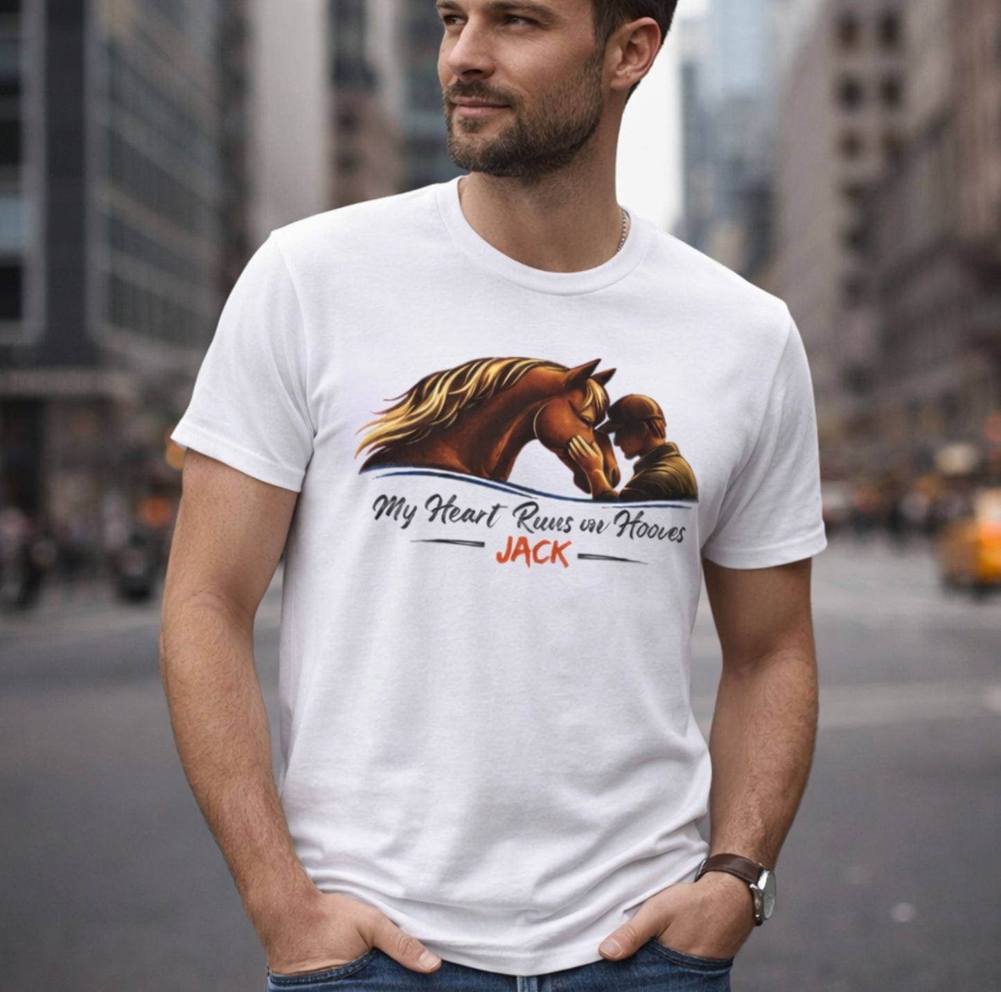 My Heart Runs on Hooves Personalized with Name Horse Lover T-Shirt