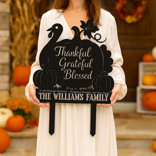 Thankful Grateful Blessed Yard Sign – Autumn Metal Outdoor Decor
