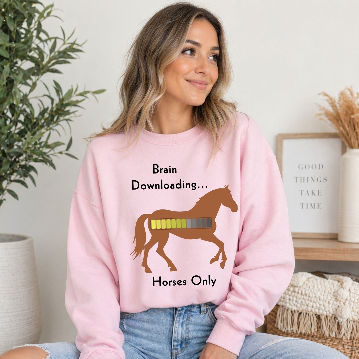 Brain Downloading Horses Only Sweatshirt Funny Equestrian Crewneck