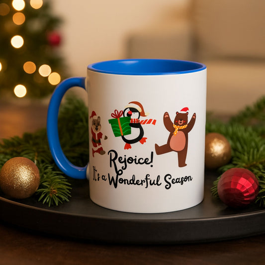 Rejoice Holiday Mug | Festive Christmas Coffee Cup | Joyful Winter Gift