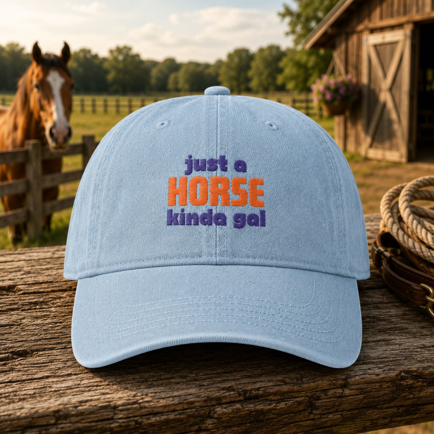 Embroidered Just a Horse Kinda Gal Denim Hat –  Equestrian Cap for Men and Women