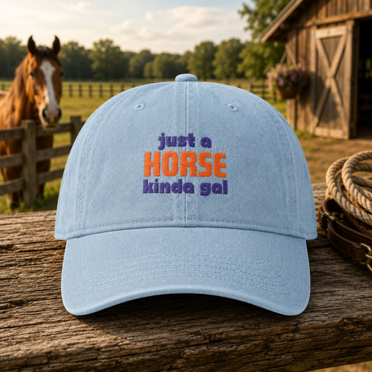 Embroidered Just a Horse Kinda Gal Denim Hat –  Equestrian Cap for Men and Women