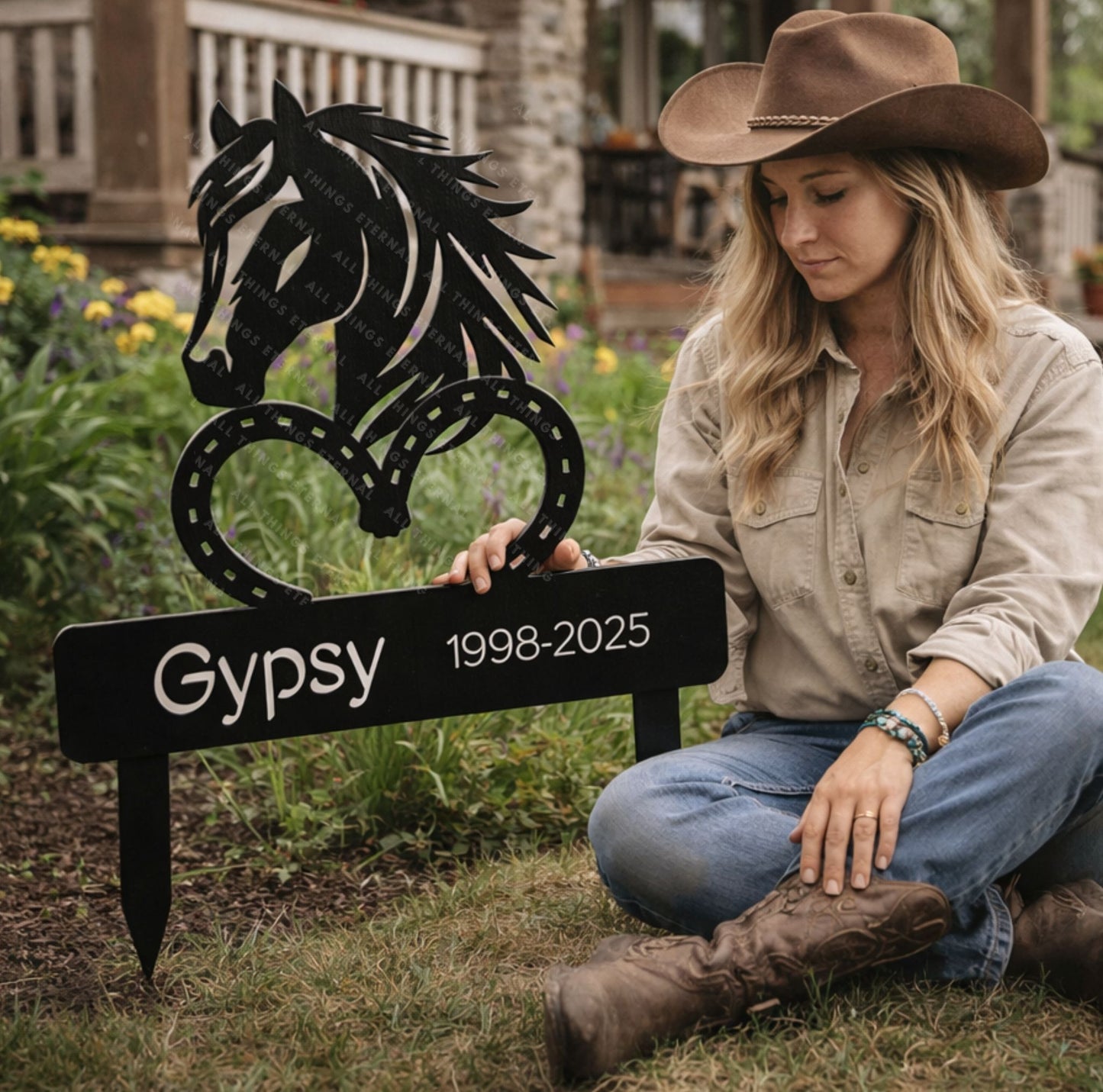 Personalized Horse Memorial Metal Grave Marker | Custom Tribute Sign