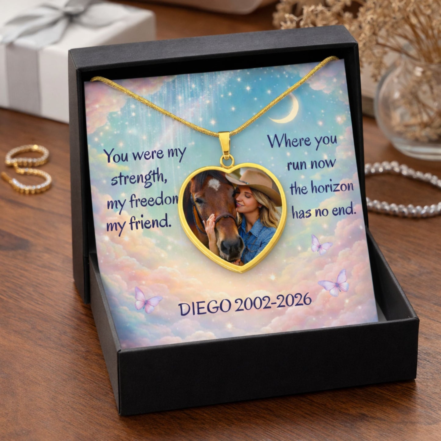 Personalized Horse Memorial Heart Pendant Necklace-Memorial Gift for Horses