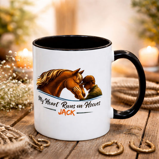 My Heart Runs on Hooves Horse Coffee Mug — Personalized Equestrian Accent Mug