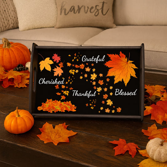 Autumn Espresso Black Serving Tray – Fall Decor, Thanksgiving Gift